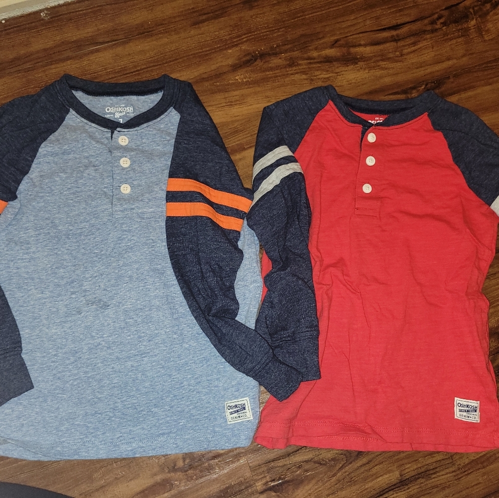 Boys Osh Kosh Shirts (2) Size 7, red and blue